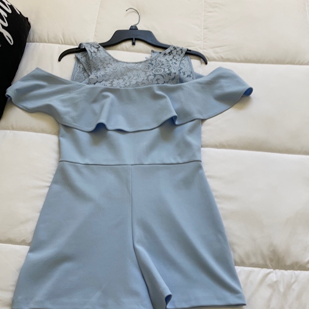 COPY - Baby blue lace detail and off shoulder romper